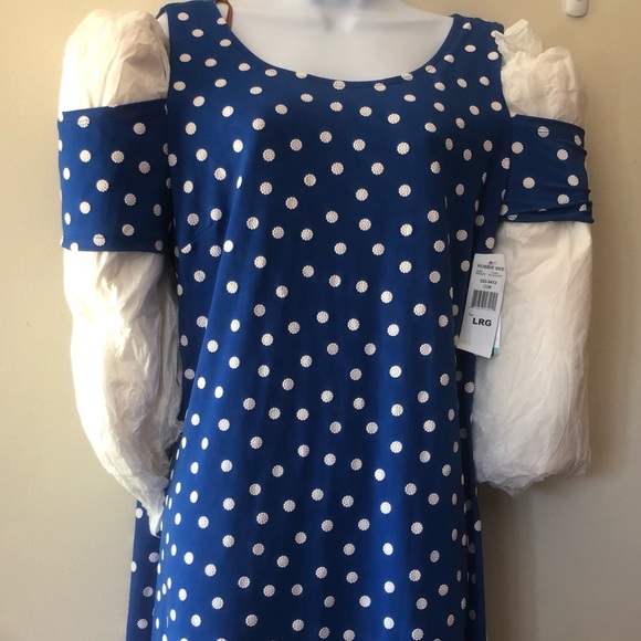 Robbie Bee Blue & White Polka dot shoulder peek dress. Size L. NWT. - Picture 1 of 6